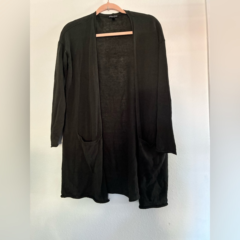 Eileen Fisher Black Open-Front Cardigan